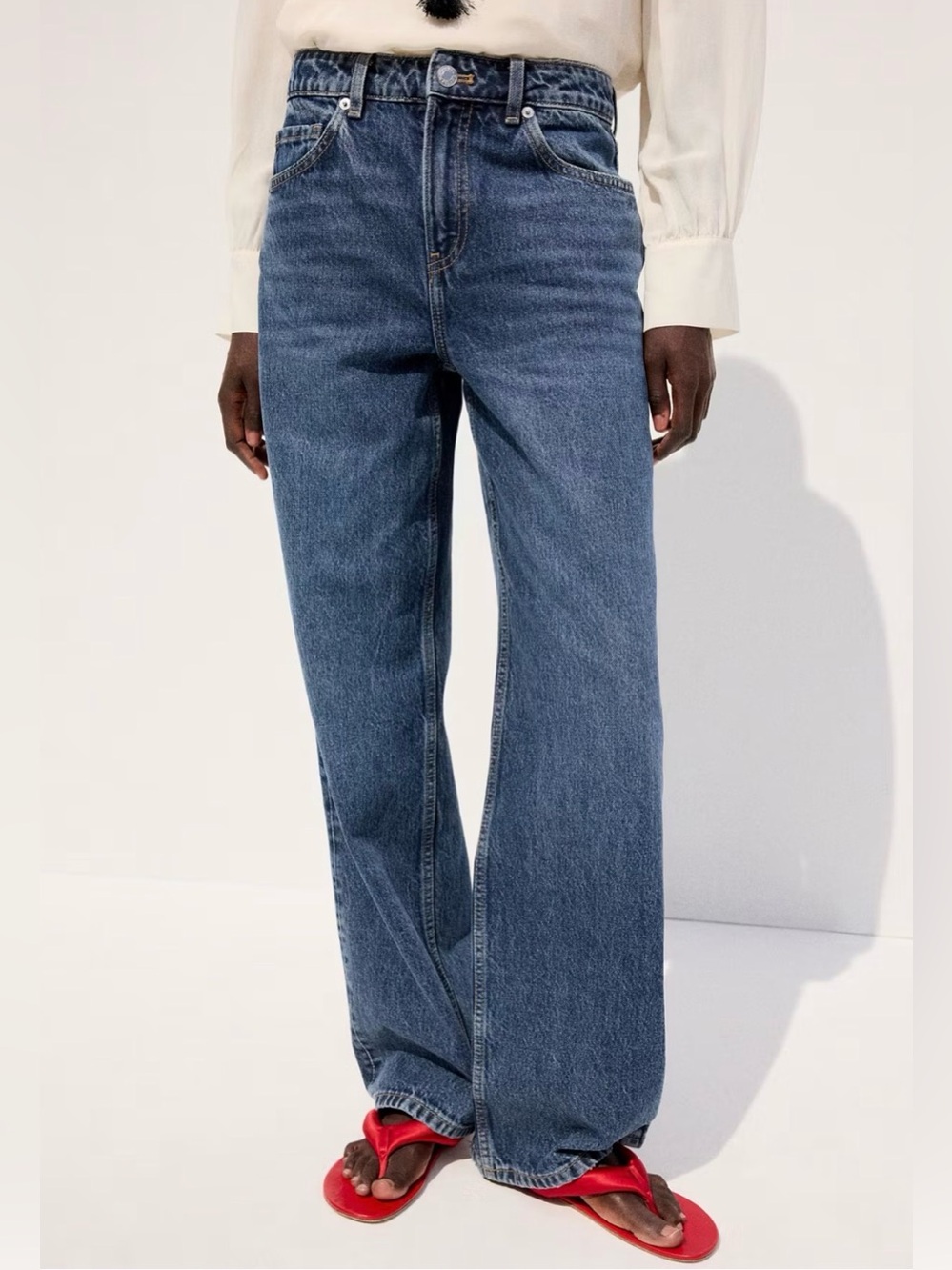 Mango Straight Low-Waist Jeans - Dark Blue